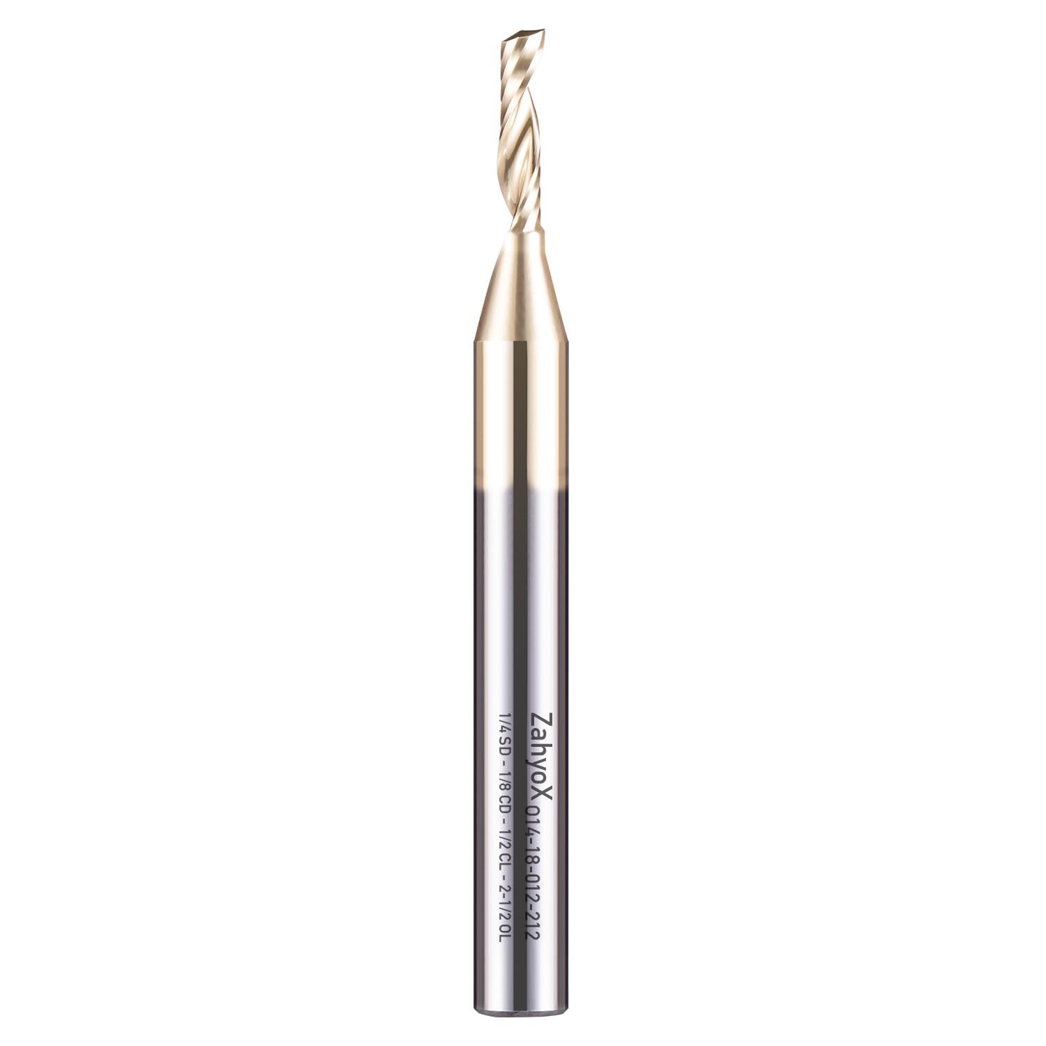 ZahyoX O Flute Upcut Spiral Router Bit 1/4" Shank, 1/8" Cutting Dia, 1/2" Cutting Length, 2-1/2" OVL, Single Flute CNC Router Bit for Plastic, ABS, Acrylic - Zahyox