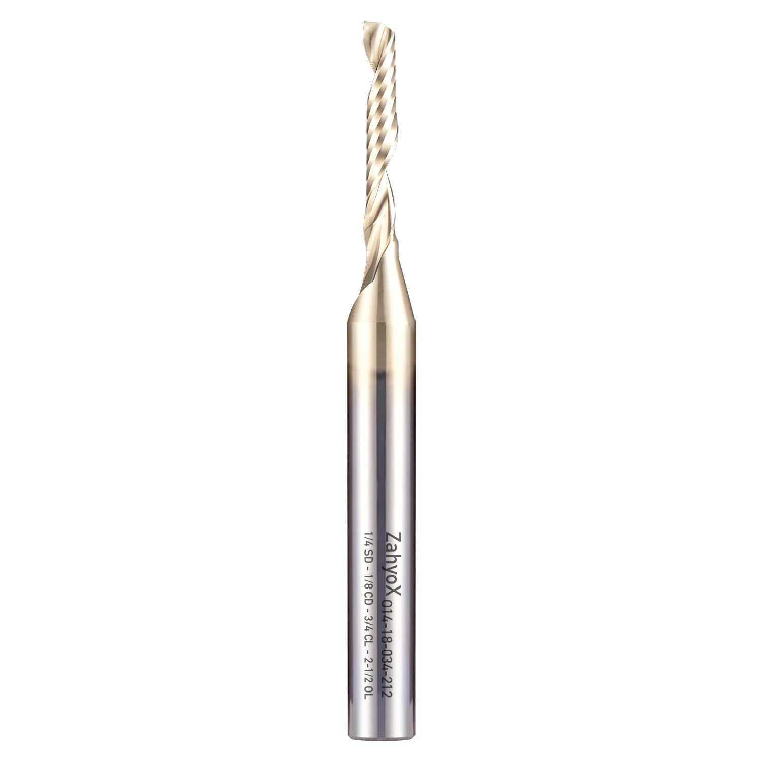 ZahyoX O Flute Upcut Spiral Router Bit 1/4" Shank, 1/8" Cutting Dia, 3/4" Cutting Length, 2-1/2" OVL, Single Flute CNC Bit for Plastic, Acrylic, PVC, ABS - Zahyox
