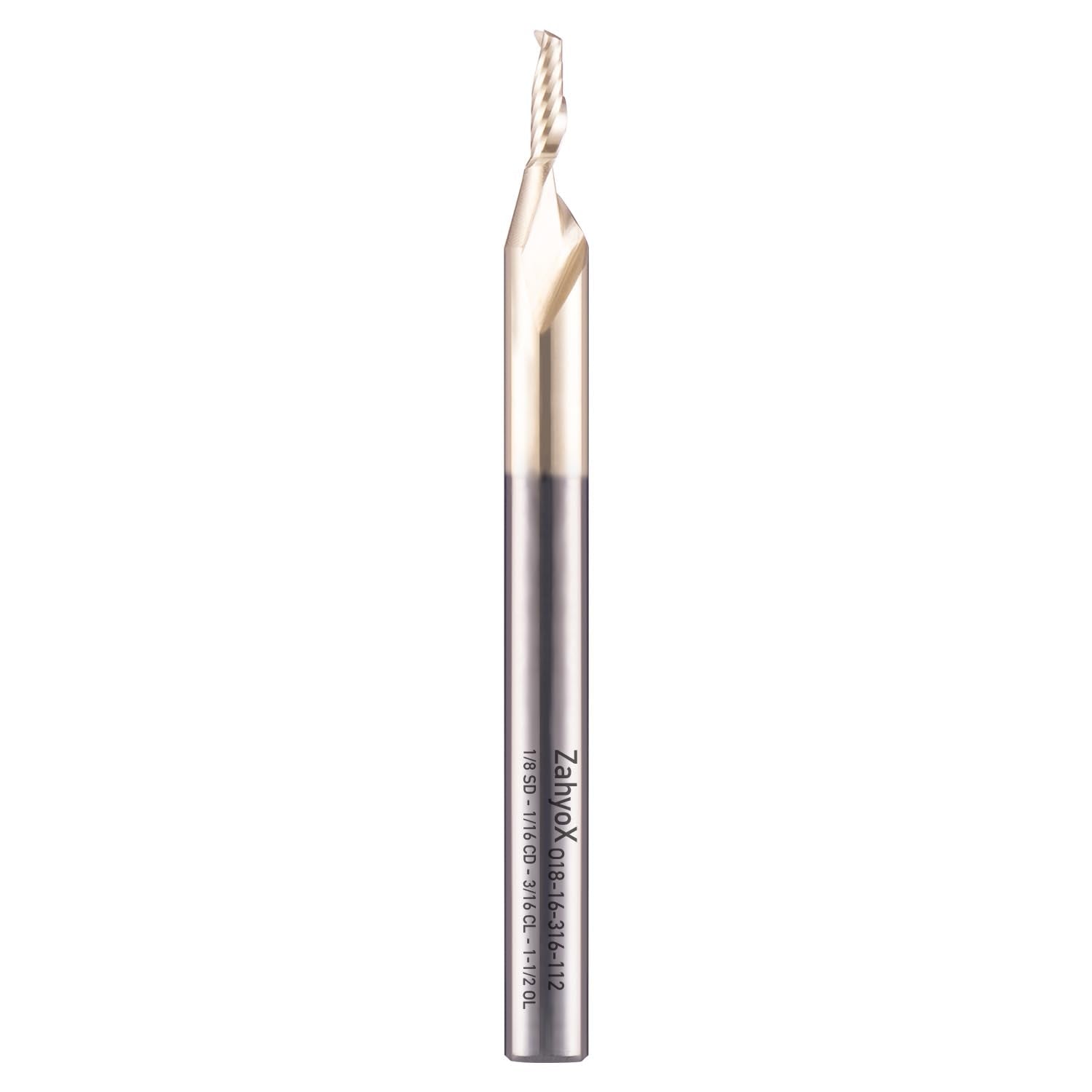 ZahyoX O Flute Upcut Spiral Router Bit 1/8" Shank, 1/16" Cutting Dia, 3/16" Cutting Length, 1-1/2" OVL, Single Flute CNC Bit for Engraving Acrylic, ABS, Plastics - Zahyox