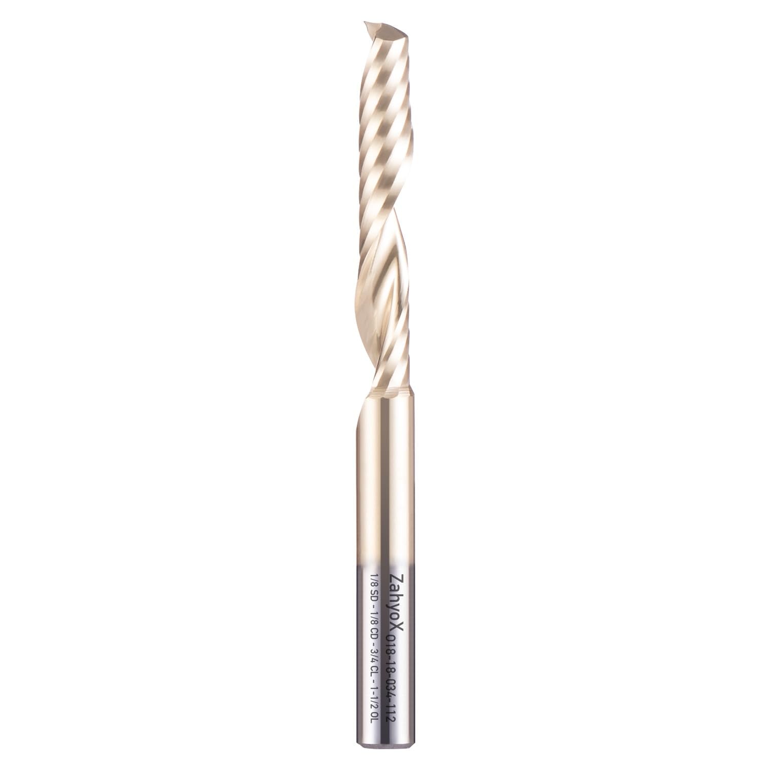 ZahyoX O Flute Upcut Spiral Router Bit 1/8" Shank, 1/8" Cutting Dia, 3/4" Cutting Length, 2-1/2" OVL, Single Flute CNC Bit for Plastic, PVC, Acrylic, ABS - Zahyox