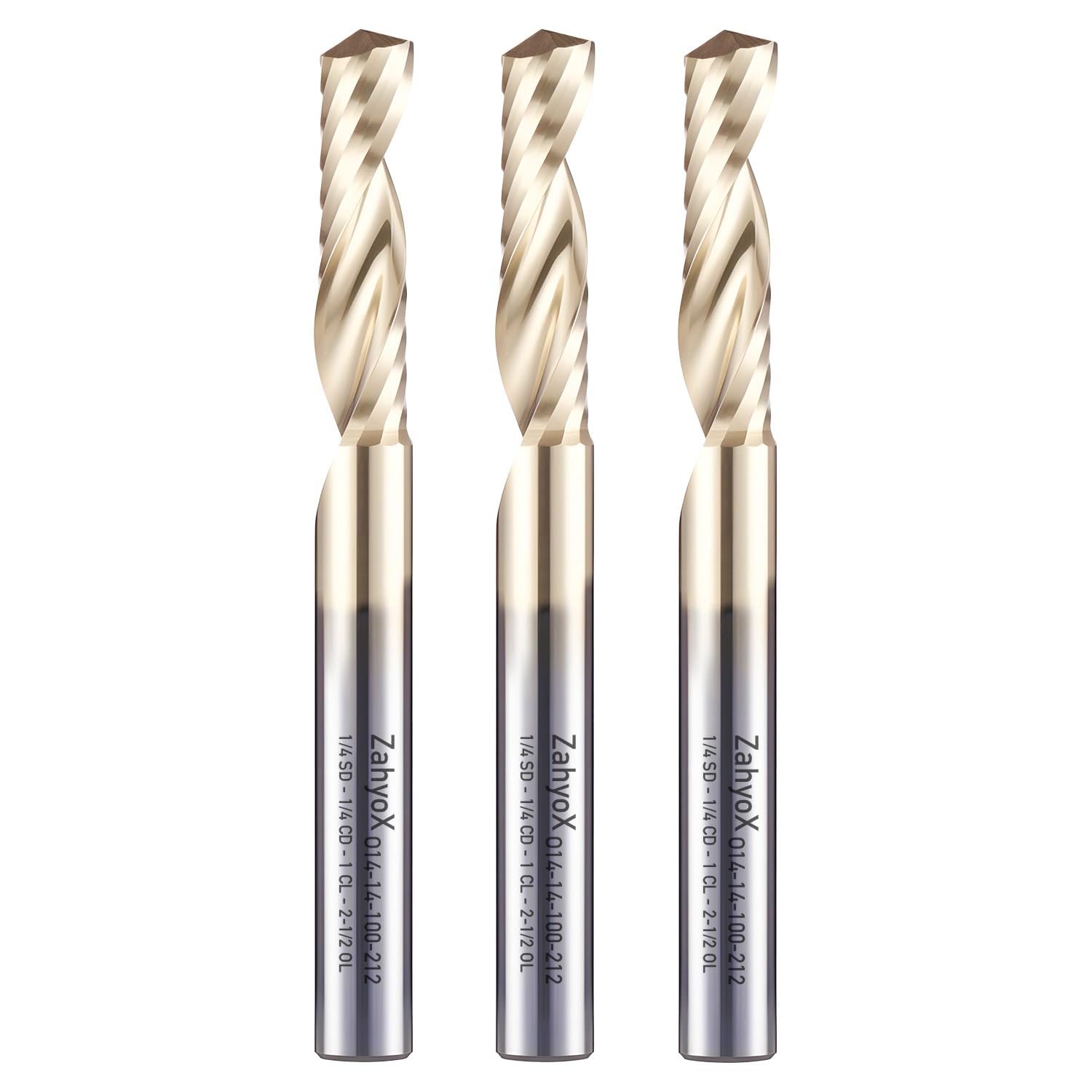ZahyoX O Flute Upcut Spiral Router Bit 1/4" Shank, 1/4" Cutting Dia, 1" Cutting Length, 2-1/2" OVL (Pack of 3), Single Flute CNC Bit for Acrylic Sheets, PVC Boards, Plastics (Copy) - Zahyox