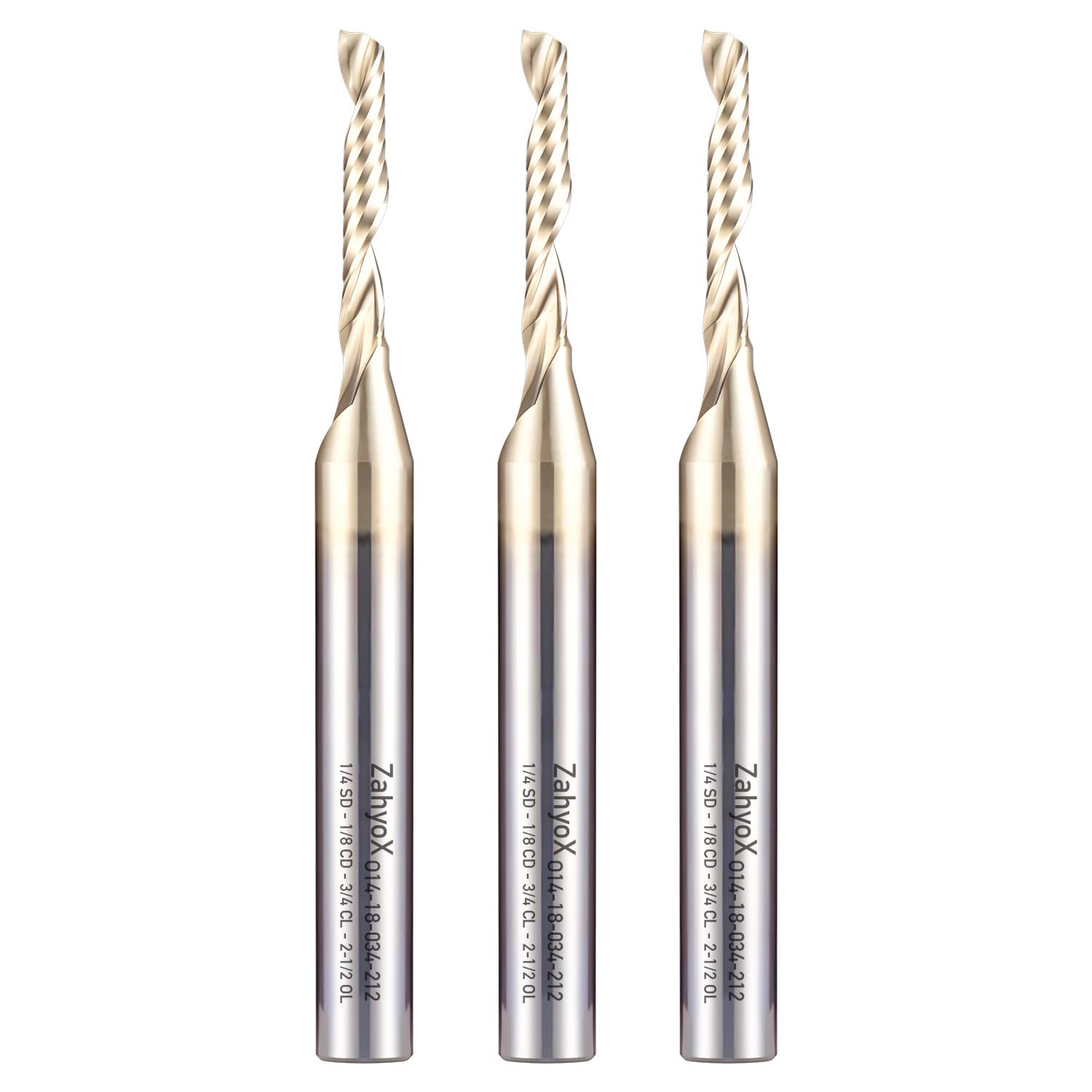 ZahyoX O Flute Upcut Spiral Router Bit 1/4" Shank, 1/8" Cutting Dia, 3/4" Cutting Length, 2-1/2" OVL (Pack of 3), Single Flute CNC Bit for Plastic, Acrylic, PVC, ABS (Copy) - Zahyox