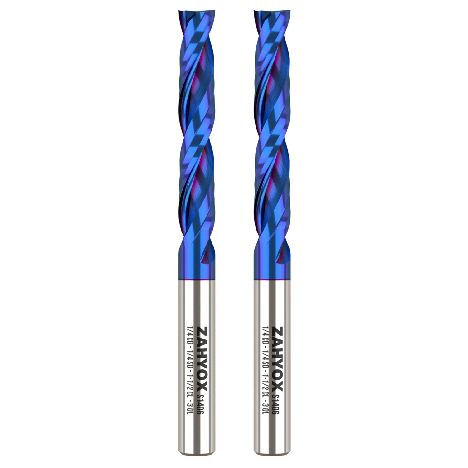2Pack - S1406 Solid Carbide nACo Coated Upcut Spiral Router Bit - 2 Flutes  - 1/4 SD - 1/4 CD - 1-1/2 CL - 3 OL - Zahyox