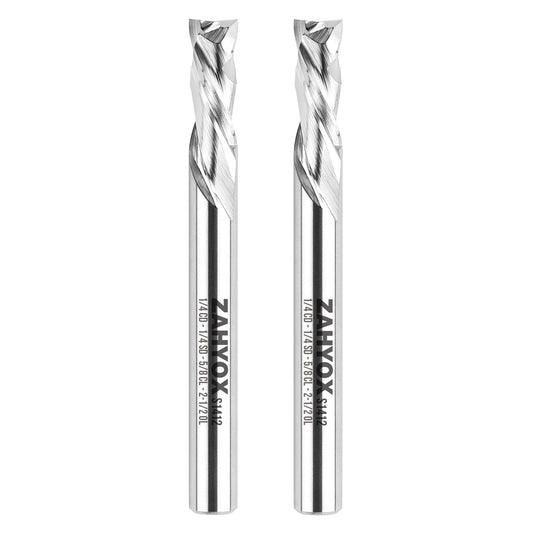 2Pack - S1412 Solid Carbide Compression Spiral Router Bit - 2 Flutes - 1/4 SD - 1/4 CD - 5/8 CL - 2-1/2 OL - 3/16 UCL - Zahyox