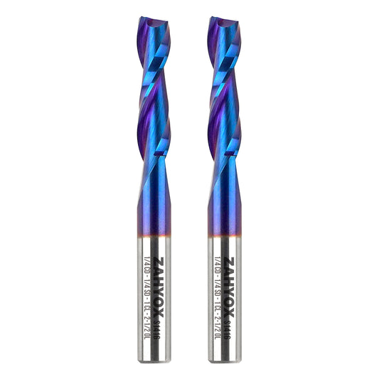 2Pack - S1416 Solid Carbide nACo Coated Upcut Spiral Router Bit - 2Flutes - 1/4 SD - 1/4 CD - 1 CL - 2-1/2 OL - Zahyox