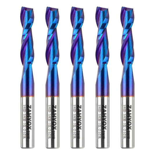 5Pack - S1416 Solid Carbide nACo Coated Upcut Spiral Router Bit - 2Flutes - 1/4 SD - 1/4 CD - 1 CL - 2-1/2 OL - Zahyox