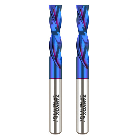 2Pack - S1417 Solid Carbide nACo Coated Downcut Spiral Router Bit - 2 Flutes - 1/4 SD - 1/4 CD - 1 CL - 2-1/2 OL - Zahyox
