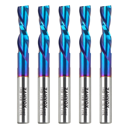 5Pack - S1417 Solid Carbide nACo Coated Downcut Spiral Router Bit - 2 Flutes - 1/4 SD - 1/4 CD - 1 CL - 2-1/2 OL - Zahyox