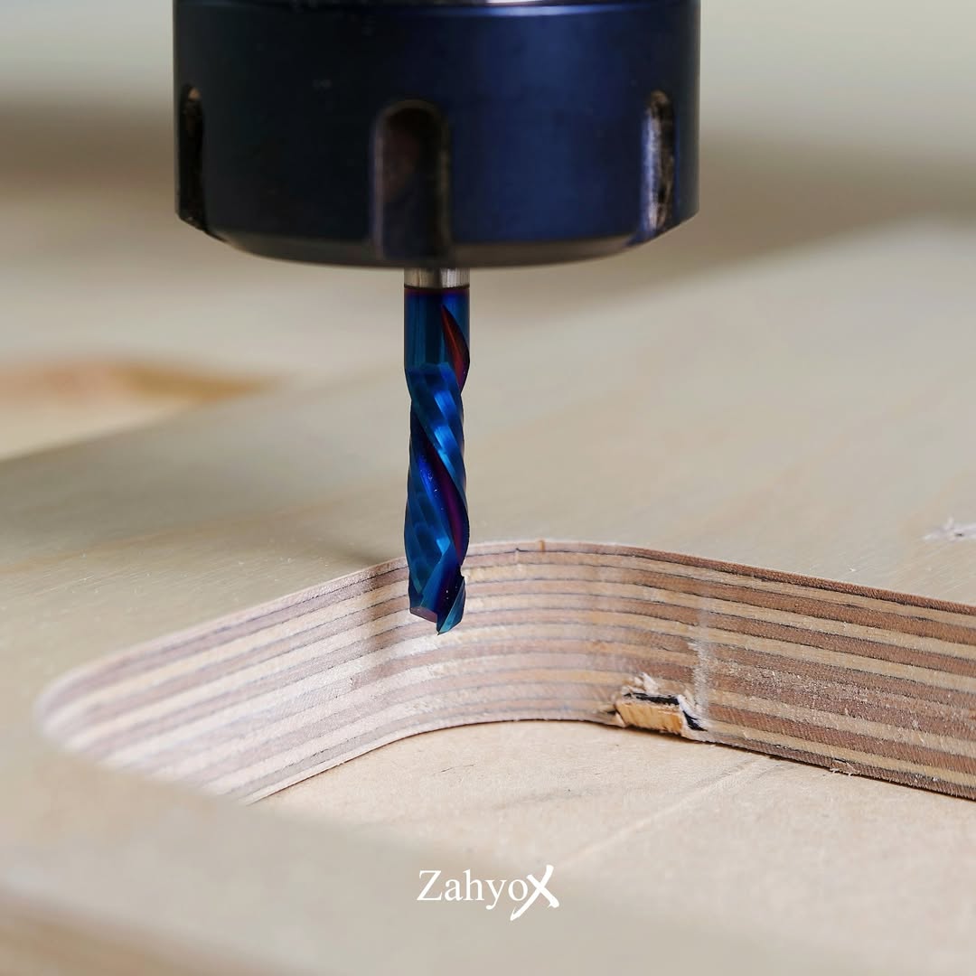 S1418 Solid Carbide nACo Coated Compression Spiral Router Bit - 2 Flutes - 1/4 SD - 1/4 CD - 1 CL - 2-1/2 OL - Zahyox