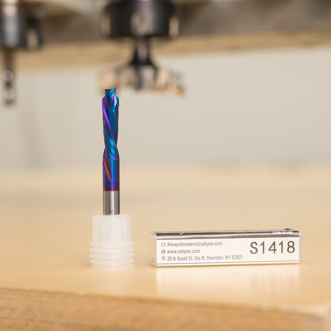 S1418 Solid Carbide nACo Coated Compression Spiral Router Bit - 2 Flutes - 1/4 SD - 1/4 CD - 1 CL - 2-1/2 OL - Zahyox