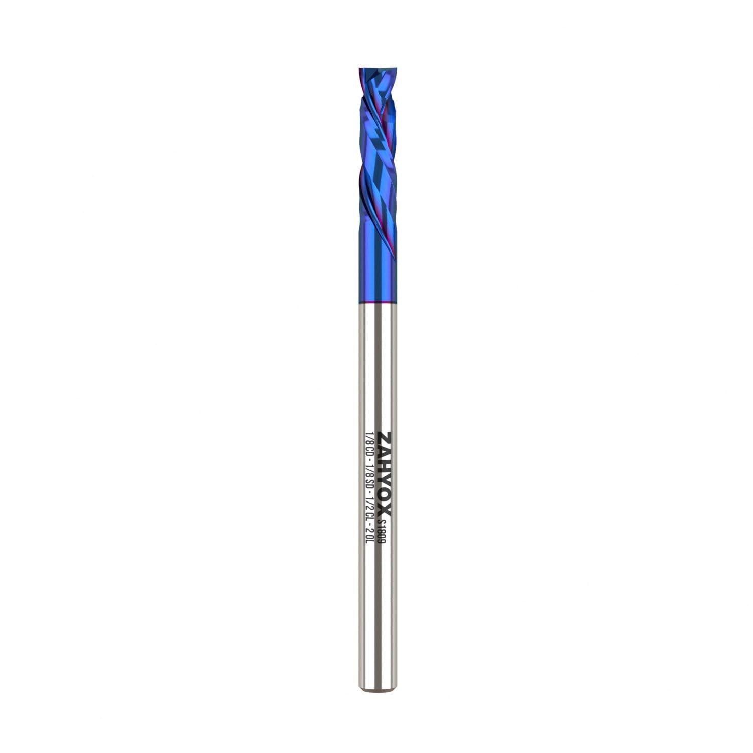 S1809 PRO Compression nACo Coated Spiral Router Bit - 2Flutes - 1/8 SD - 1/8 CD - 1/2 CL - 2 OL - 1/8 UCL - Zahyox