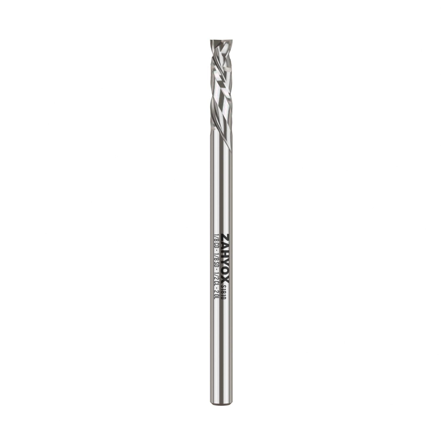 S1810 PRO Compression Spiral Router Bit - 2Flutes - 1/8 SD - 1/8 CD - 1/2 CL - 2 OL - 1/8 UCL - Zahyox