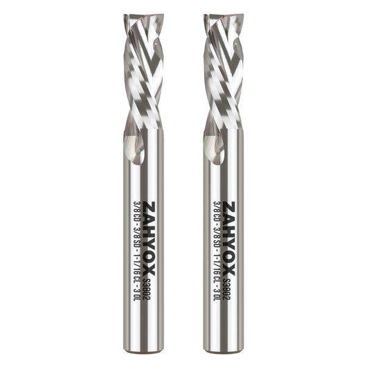 S3802 (2pack) 3/8" Shank Solid Carbide Compression CNC Spiral Router Bit - 2 Flutes - 3/8" Cutting Dia - 1-1/16" LOC - 3" OAL - Zahyox