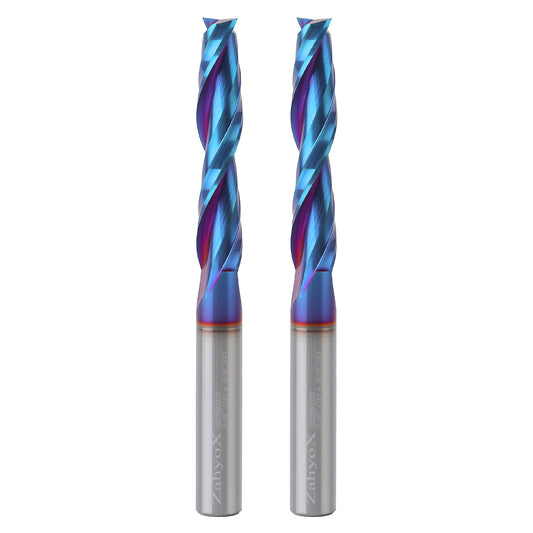 S3803 (2pack) 3/8" Shank Solid Carbide Upcut nACo Coated CNC Spiral Bit- 2 Flutes - 3/8" Cutting Dia - 2" LOC - 4" OAL - Zahyox