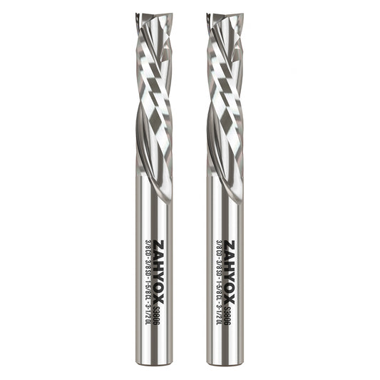 S3806 (2pack) 3/8" Shank Solid Carbide Compression CNC Spiral Router Bit - 2 Flutes - 3/8" Cutting Dia - 1-5/8" LOC - 3-1/2" OAL - Zahyox