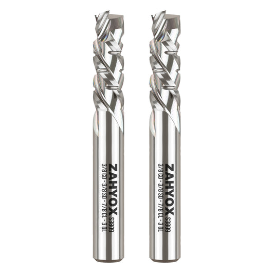 S3809 (2pack) 3/8" Shank Compression Chip Breaker Spiral Router Bit - 3 Flutes - 3/8" Cutting Dia - 7/8" LOC - 3" OAL - 1/4" UCL - Zahyox