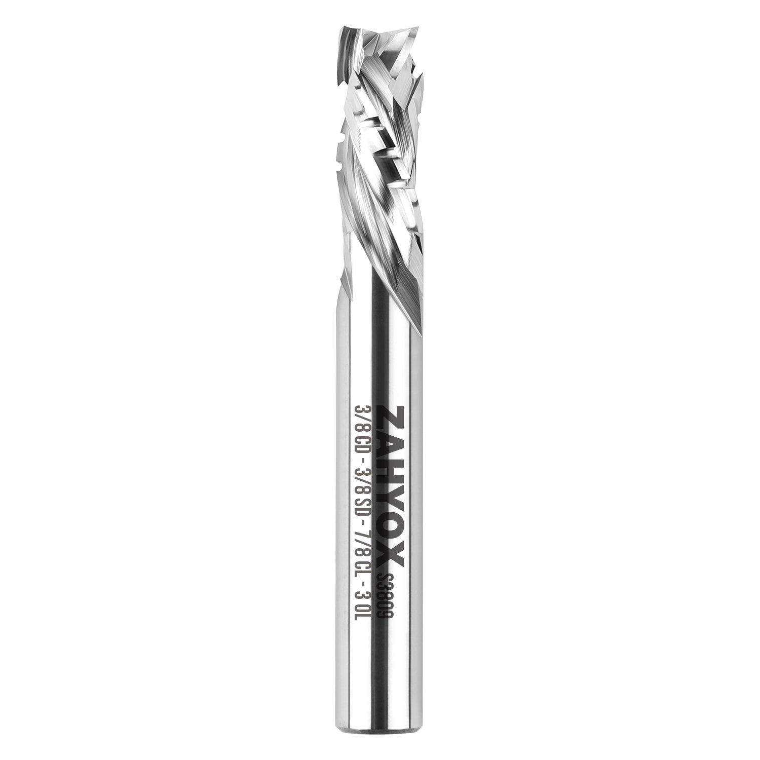 3/8" Shank Compression Chip Breaker Spiral Router Bit - 3 Flutes - 3/8" Cutting Dia - 7/8" LOC - 3" OAL - 1/4" UCL - S3809 - Zahyox