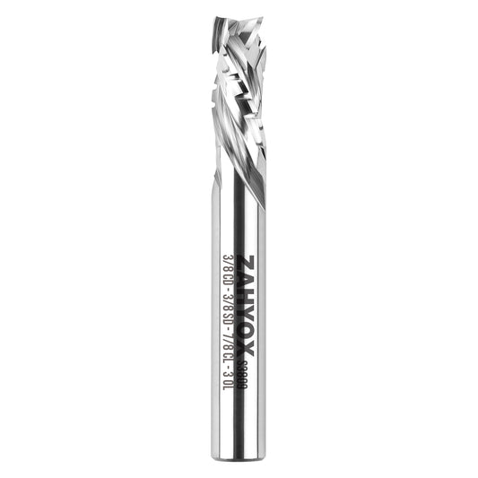 3/8" Shank Compression Chip Breaker Spiral Router Bit - 3 Flutes - 3/8" Cutting Dia - 7/8" LOC - 3" OAL - 1/4" UCL - S3809 - Zahyox