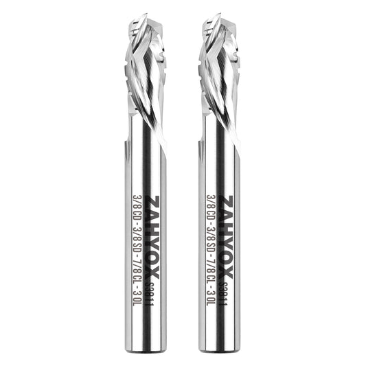 S3811 (2pack) 3/8" Shank Solid Carbide Compression Chip Breaker Spiral Router Bit - 2 Flutes - 3/8" Cutting Dia - 7/8" LOC - 3" OAL - 1/4" UCL - Zahyox