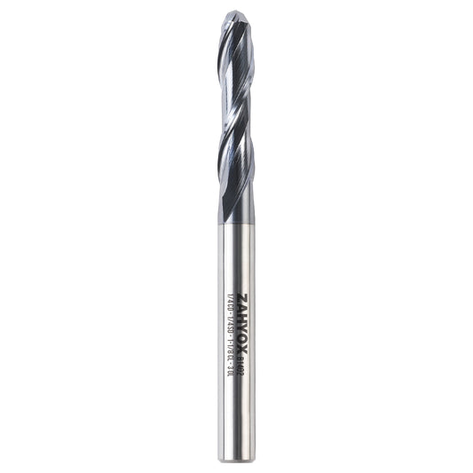 B1402 Upcut Ball End Mill - 2 Flutes - 1/4 Dia - 1/4 Shank - 1-1/8 LOC - 3 OAL - R1/8 - Zahyox