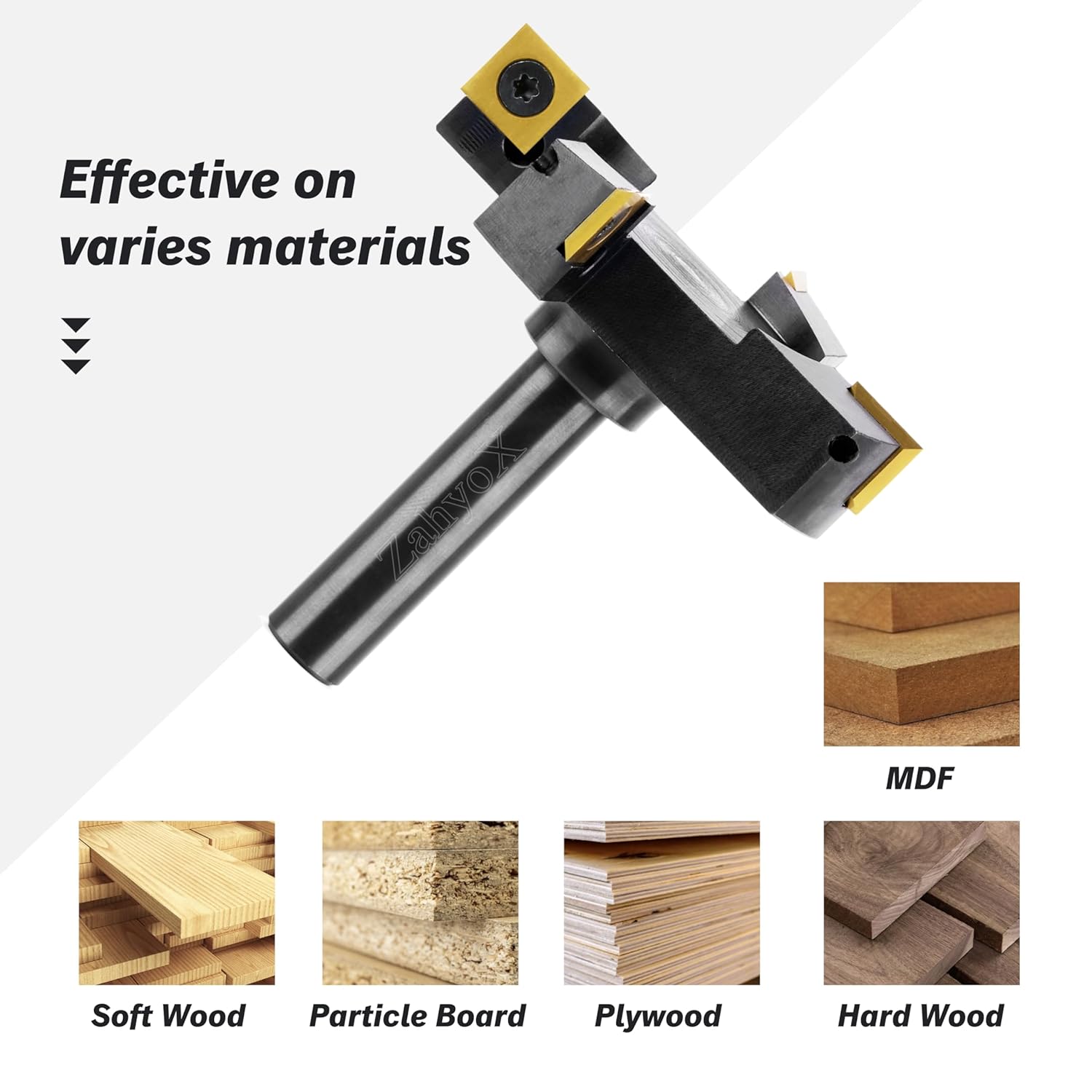 CNC Spoilboard Surfacing Router Bit, 1/2" Shank, 4 Wings, 3" Cutting Dia, TiN Coated Insert Carbide Slab Flattening Router Bit - C1202T - Zahyox