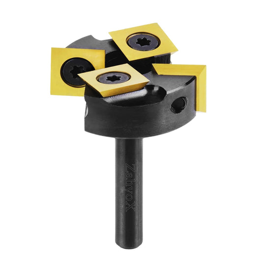 CNC Spoilboard Surfacing Bit, 1/4" Shank, 4 Wings, 1-3/8" Cutting Dia, TiN Coated Insert Carbide Slab Flattening Router Bit - C1402T - Zahyox