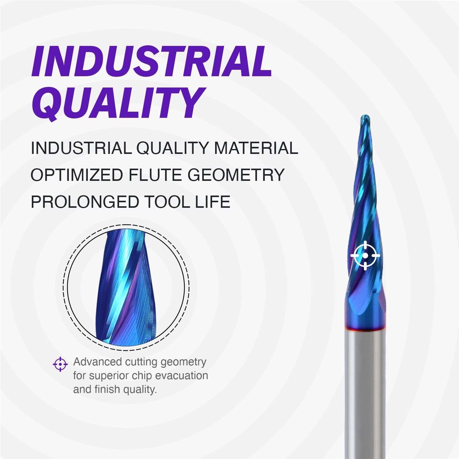 E1401 2D and 3D Carving nACo Coated Upcut Tapered Ball Nose Bit - 2 Flutes - 5.4°- 1/32 Radius - 1/16 CD - 1/4 SD - 1 CL - 3 OL - Zahyox