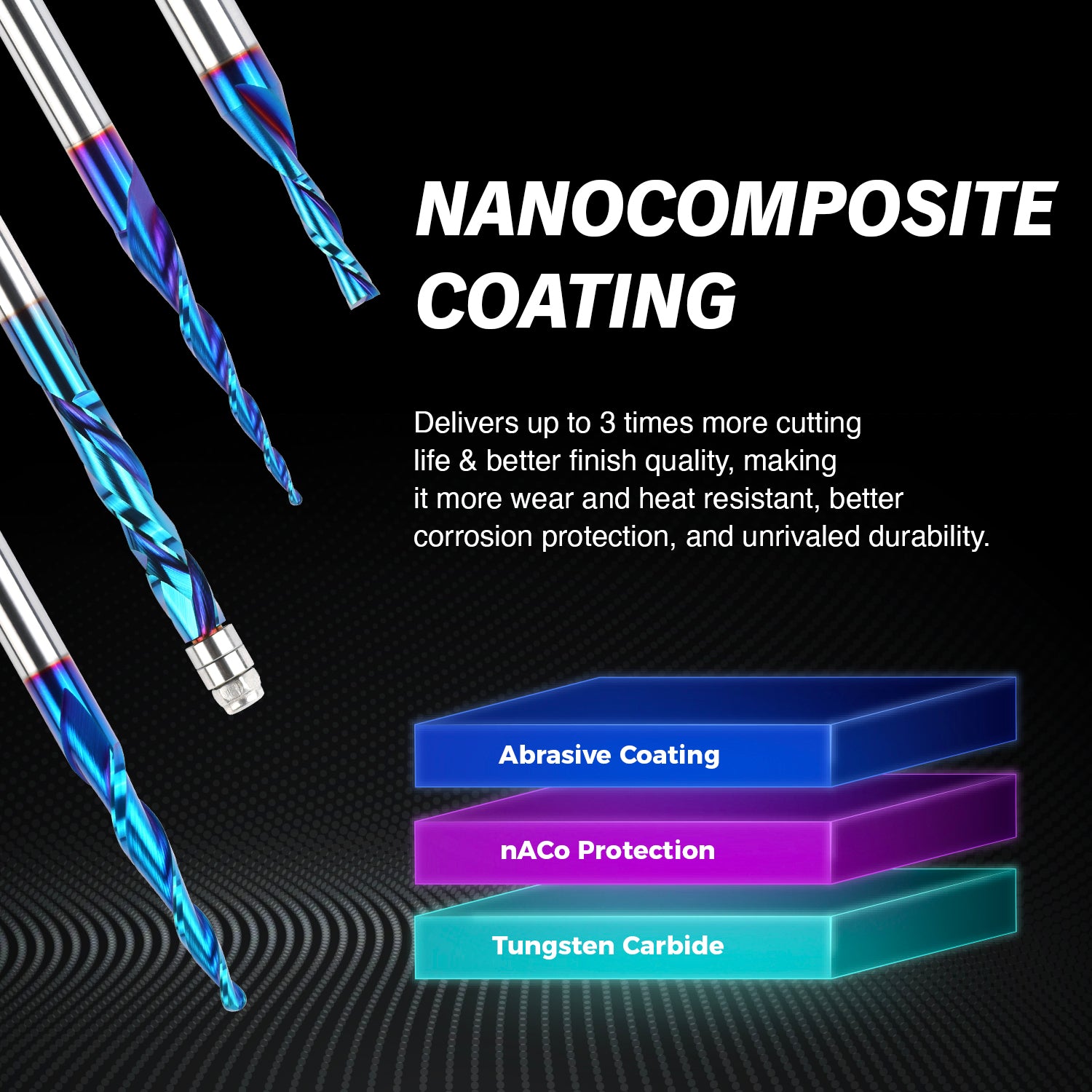 E1403 2D and 3D Carving nACo Coated Upcut Tapered Ball Nose Bit - 3° - 1/16 Radius - 1/4 SD - 1/4~1/16 CD - 3 OL - 1 CL - Zahyox