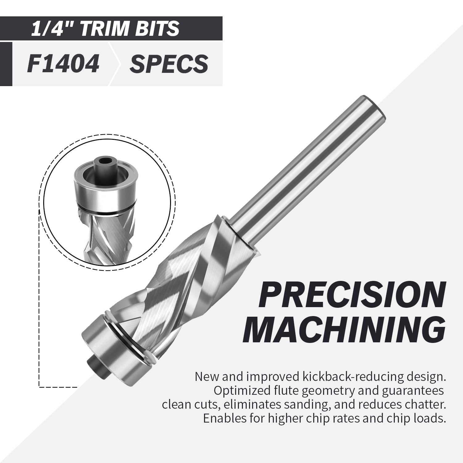 2Pack - F1404 Solid Carbide Flush Trim Compression Bit - 1/4 SD - 1/2 CD - 1 CL - 2-1/2 OL - Zahyox