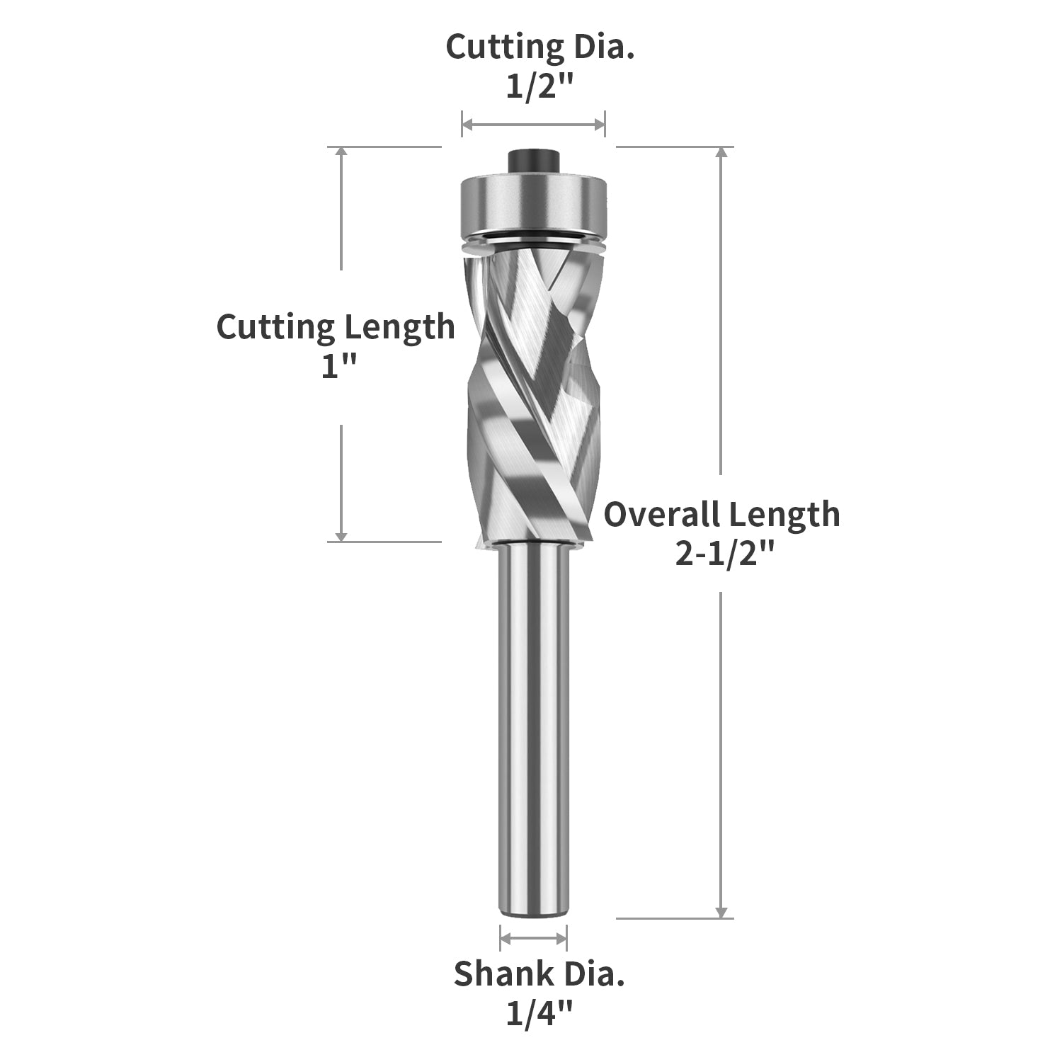 2Pack - F1404 Solid Carbide Flush Trim Compression Bit - 1/4 SD - 1/2 CD - 1 CL - 2-1/2 OL - Zahyox