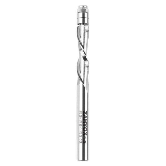 F1406 Downcut Spiral Flush Trim Router Bit with Bottom Bearing - 1/4 SD - 1/4 CD - 1-1/8 CL - 3 OL - Zahyox