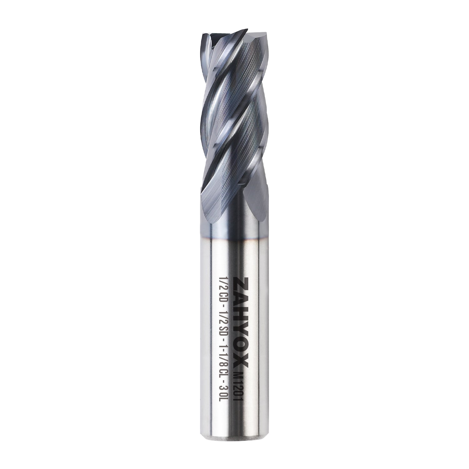 M1201 Solid Carbide Upcut End Mill - 4 Flutes - 1/2 Dia - 1/2 Shank - 1-1/8 LOC - 3 OAL - Zahyox