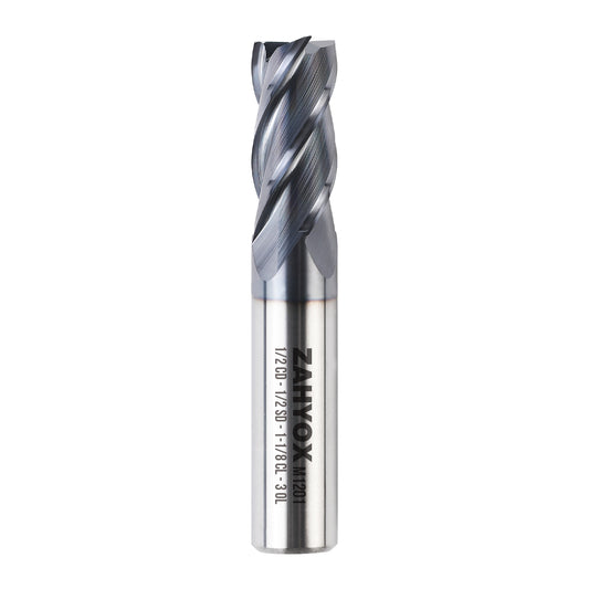 M1201 Solid Carbide Upcut End Mill - 4 Flutes - 1/2 Dia - 1/2 Shank - 1-1/8 LOC - 3 OAL - Zahyox