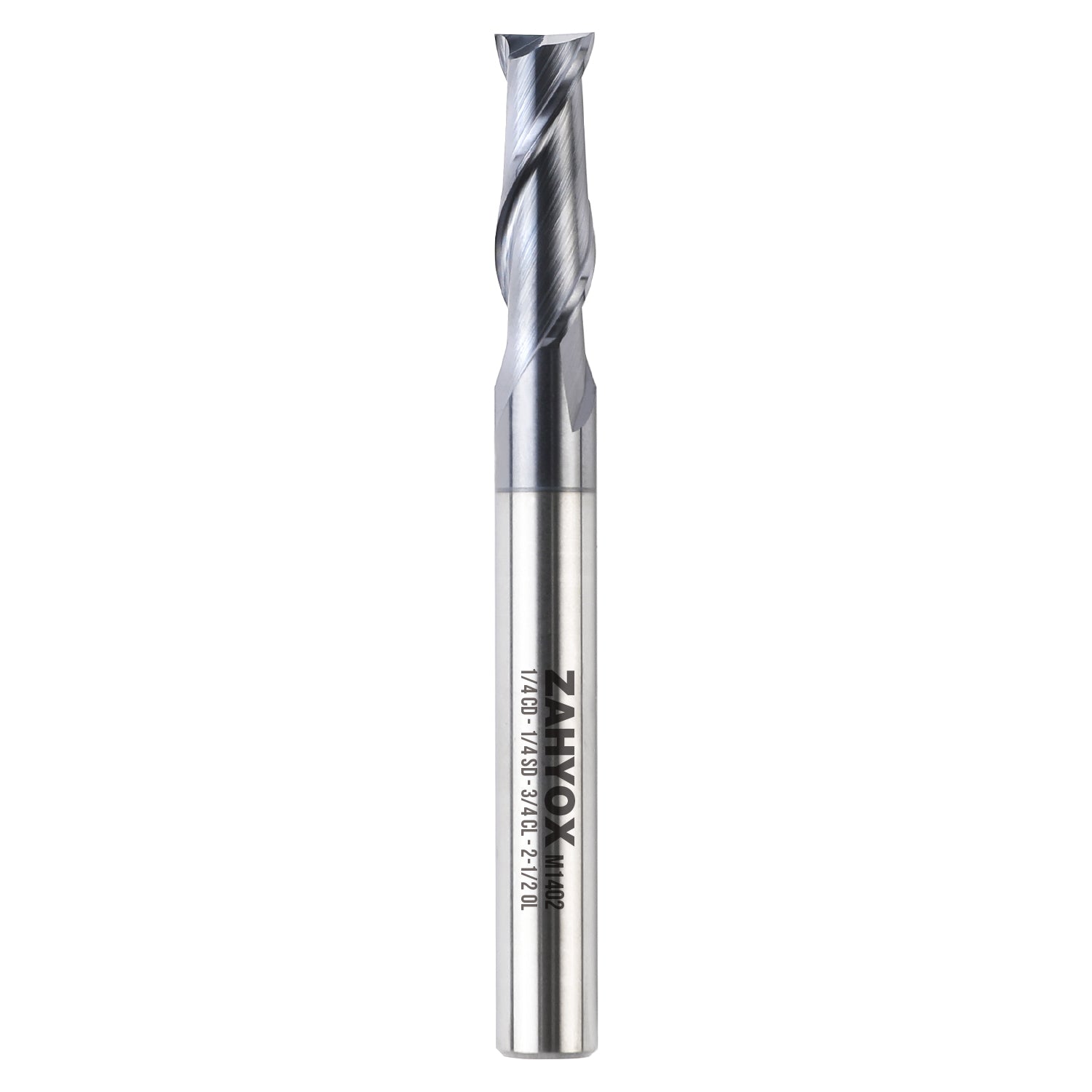M1402 Solid Carbide Upcut End Mill - 2 Flutes - 1/4 Dia - 1/4 Shank - 3/4 LOC - 2-1/2 OAL - Zahyox