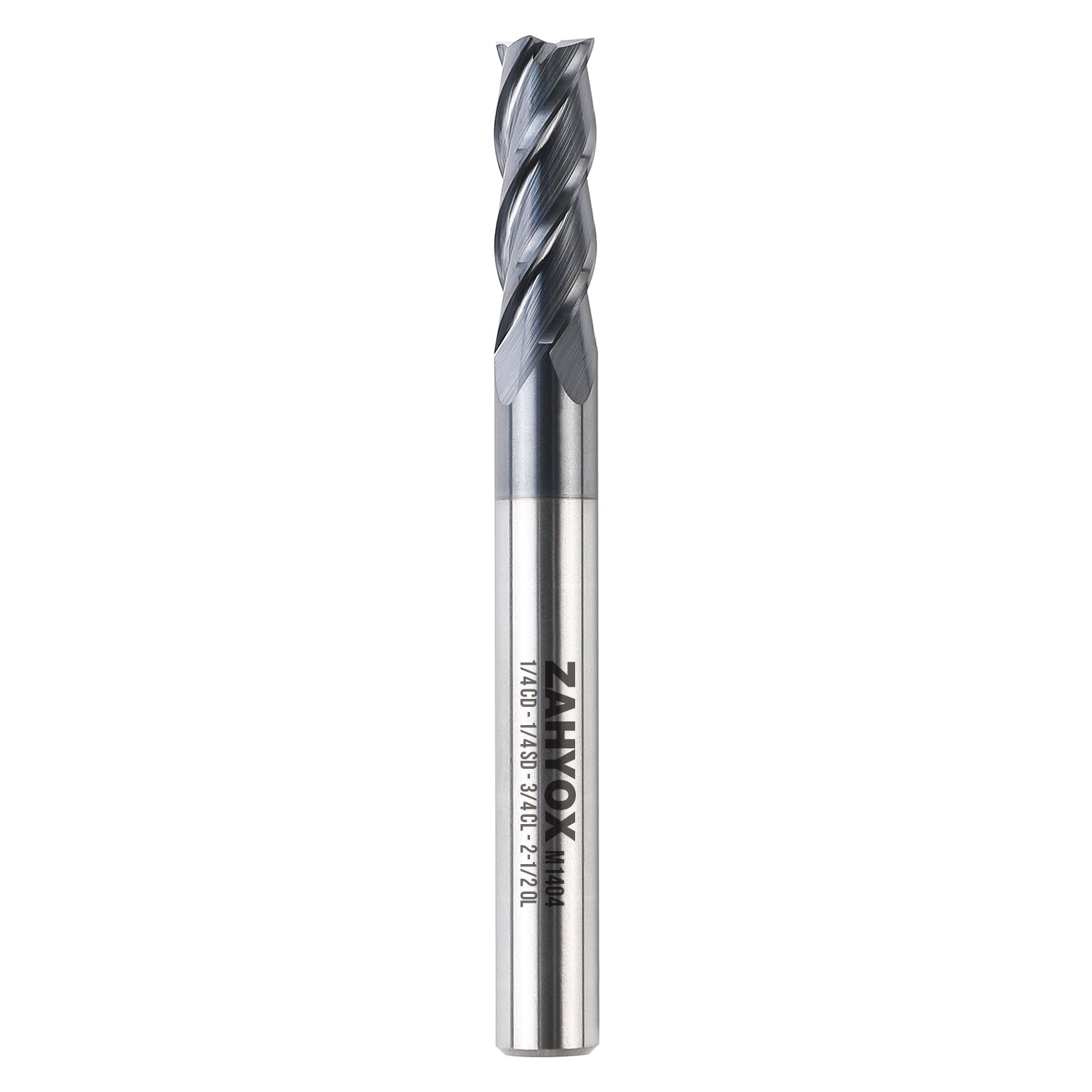 M1404 Solid Carbide Upcut End Mill - 4 Flutes - 1/4 Dia - 1/4 Shank - 3/4 LOC - 2-1/2 OAL - Zahyox