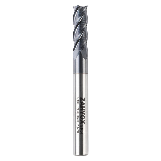 M1404 Solid Carbide Upcut End Mill - 4 Flutes - 1/4 Dia - 1/4 Shank - 3/4 LOC - 2-1/2 OAL - Zahyox
