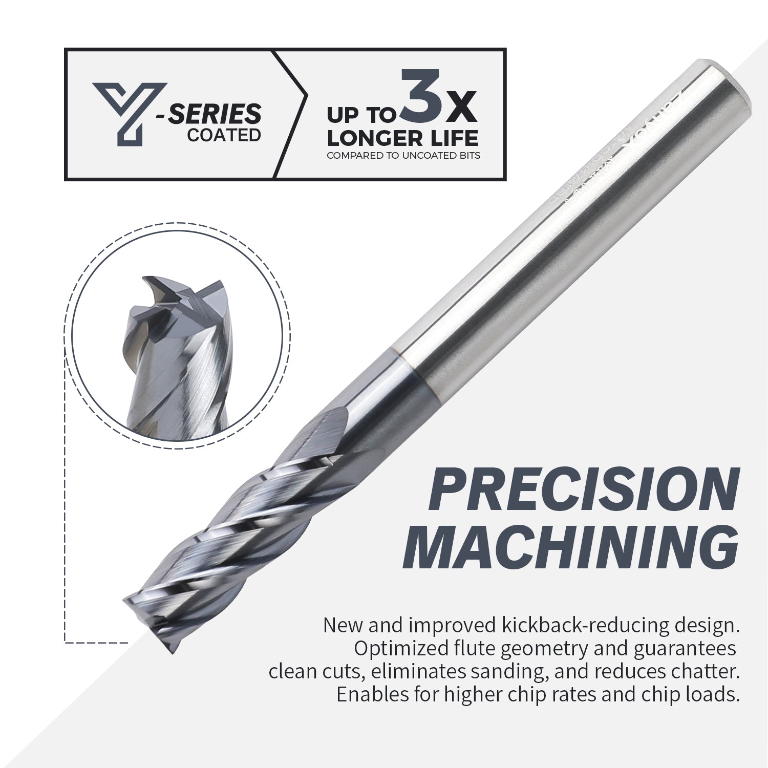 M1404 Solid Carbide Upcut End Mill - 4 Flutes - 1/4 Dia - 1/4 Shank - 3/4 LOC - 2-1/2 OAL - Zahyox