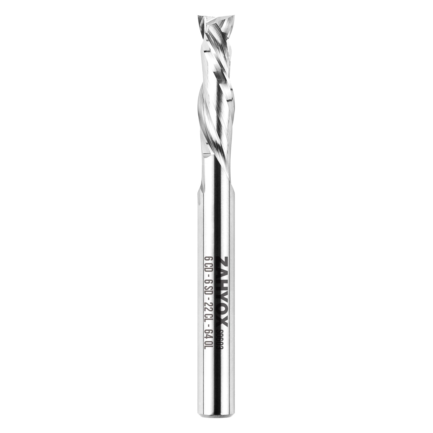 S0603 Solid Carbide Metric Compression Spiral Router Bit - 2 Flutes - 6mm SD - 6mm CD - 22mm CL - 64mm OL - 3/16 UCL - Zahyox