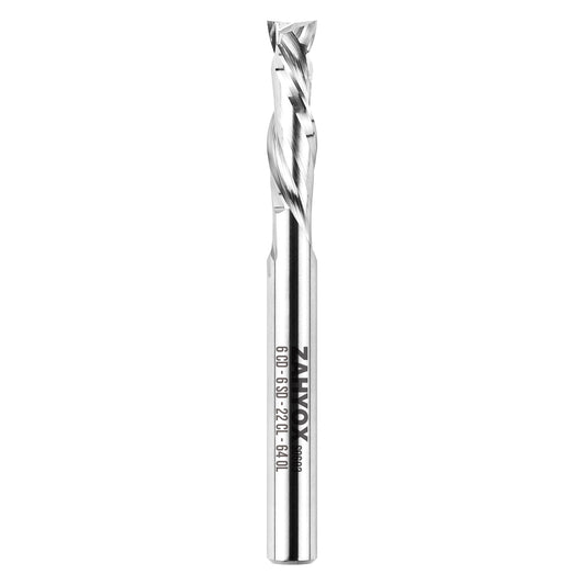 S0603 Solid Carbide Metric Compression Spiral Router Bit - 2 Flutes - 6mm SD - 6mm CD - 22mm CL - 64mm OL - 3/16 UCL - Zahyox