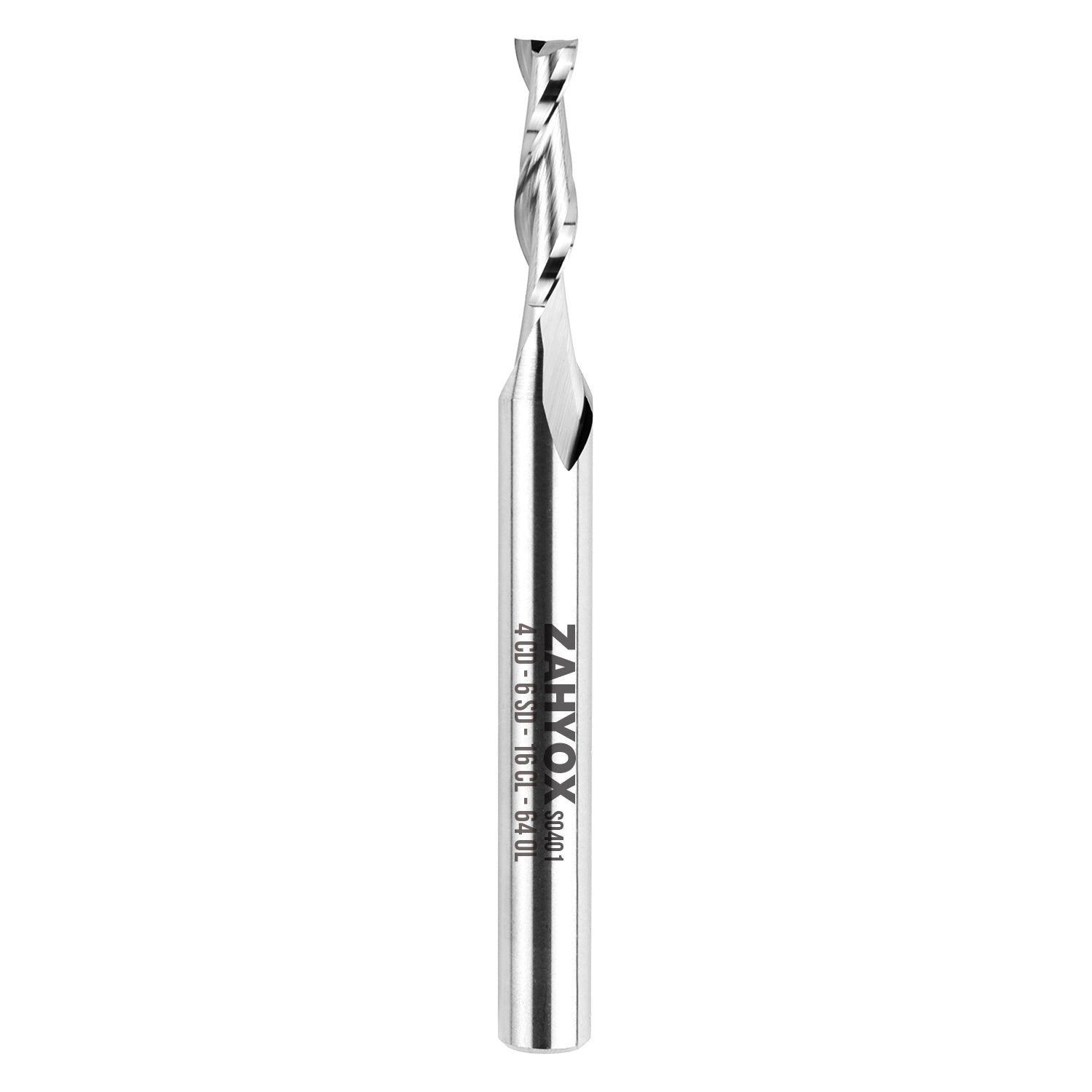 S0401 Solid Carbide Metric Upcut Spiral Router Bit - 2 Flutes - 6mm SD - 4mm CD - 16mm CL - 64mm OL - Zahyox