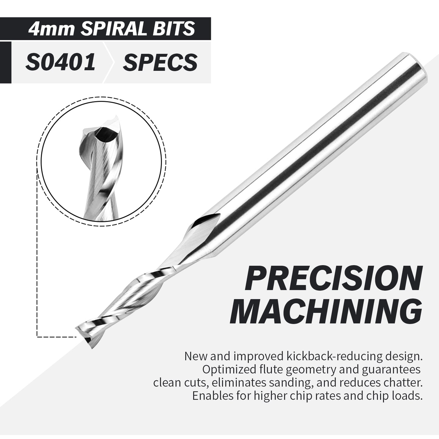 S0401 Solid Carbide Metric Upcut Spiral Router Bit - 2 Flutes - 6mm SD - 4mm CD - 16mm CL - 64mm OL - Zahyox