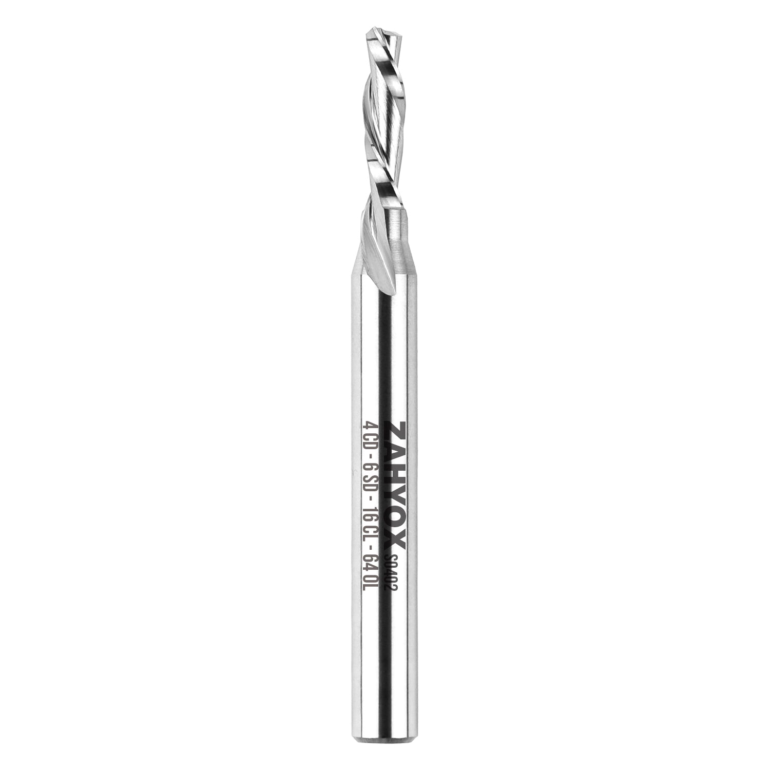 S0402 Solid Carbide Metric Downcut Spiral Router Bit - 2 Flutes - 6mm SD - 4mm CD - 16mm CL - 64mm OL - Zahyox