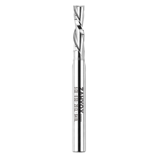 S0502 Solid Carbide Metric Downcut Spiral Router Bit - 2 Flutes  - 6mm SD - 5mm CD - 20mm CL - 64mm OL - Zahyox