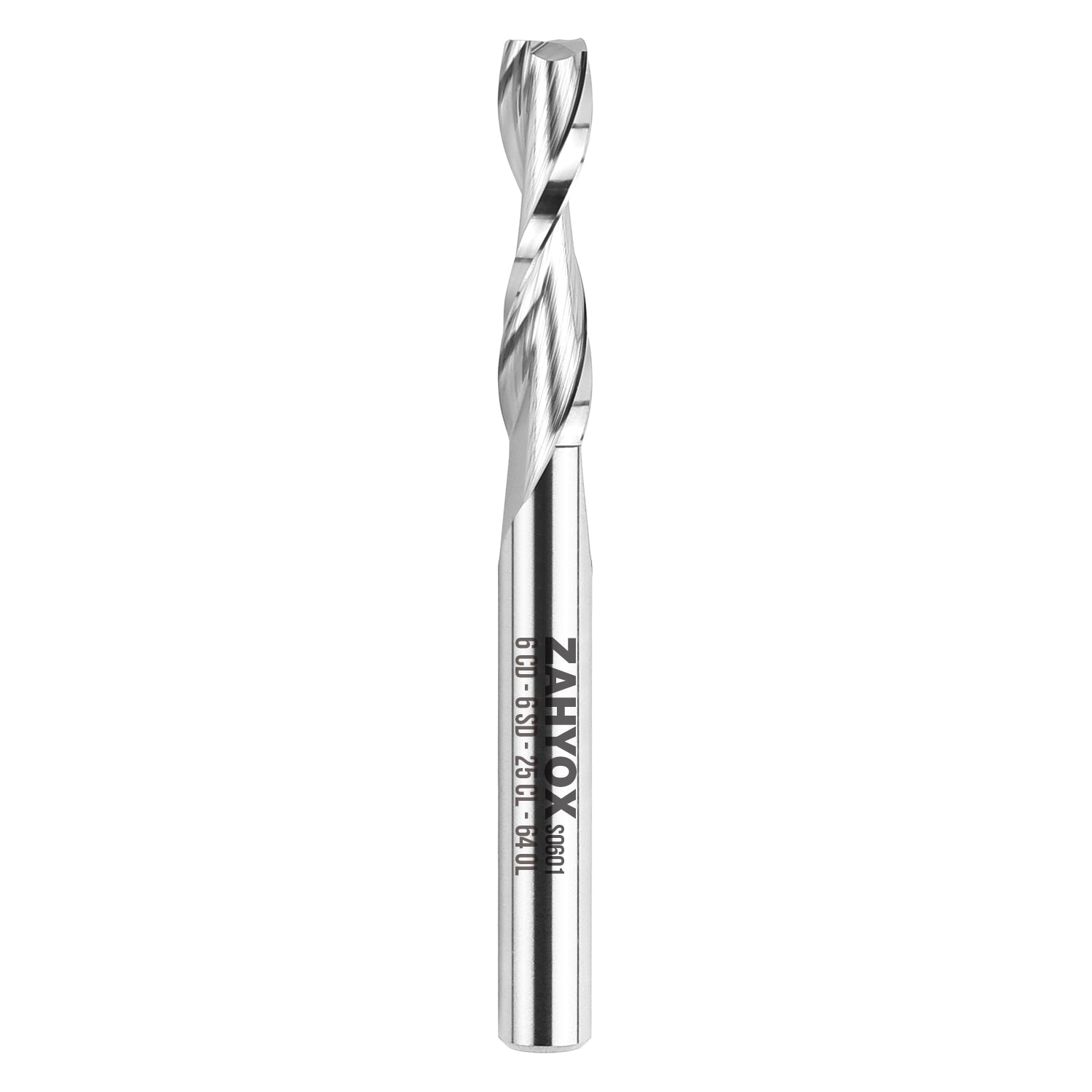 S0601 Solid Carbide Metric Upcut Spiral Router Bit - 2 Flutes - 6mm SD - 6mm CD - 25mm CL - 64mm OL - Zahyox