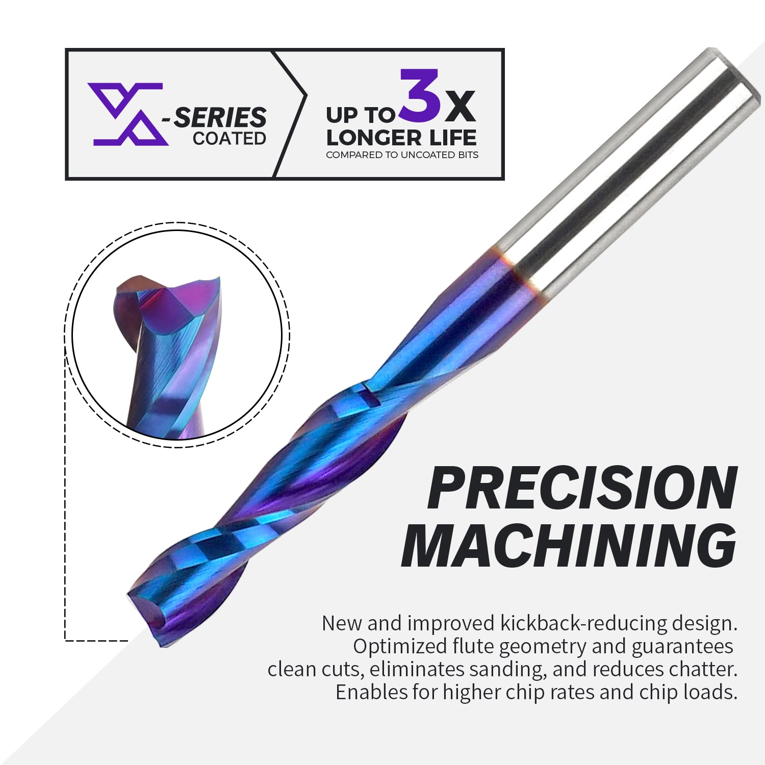 S1416 Solid Carbide nACo Coated Upcut Spiral Router Bit - 2Flutes - 1/4 SD - 1/4 CD - 1 CL - 2-1/2 OL - Zahyox