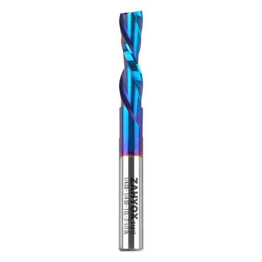 S1417 Solid Carbide nACo Coated Downcut Spiral Router Bit - 2 Flutes - 1/4 SD - 1/4 CD - 1 CL - 2-1/2 OL - Zahyox