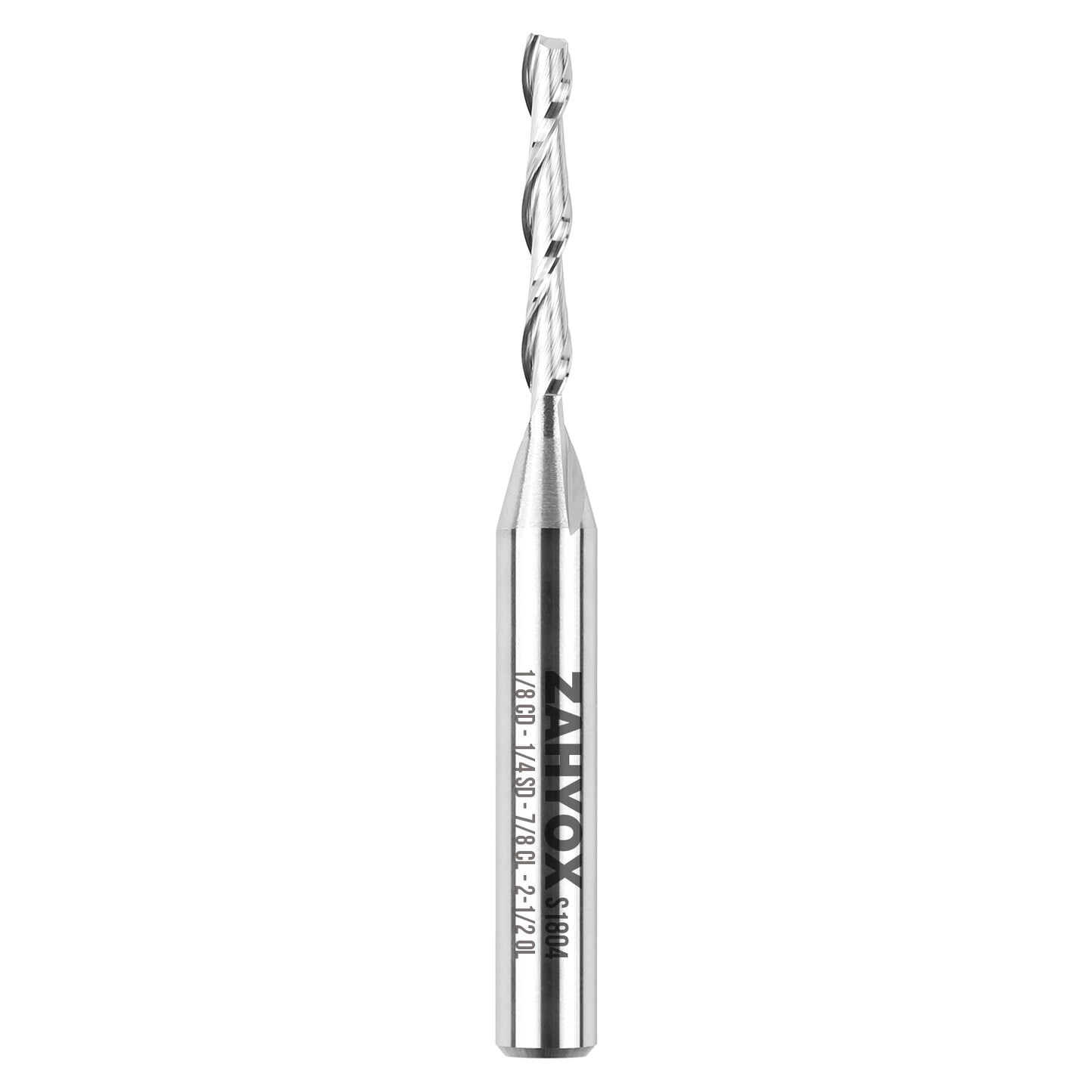 S1804 Solid Carbide Upcut Spiral Router Bit - 2Flutes - 1/4 SD - 1/8 CD - 7/8 CL - 2-1/2 OL - Zahyox