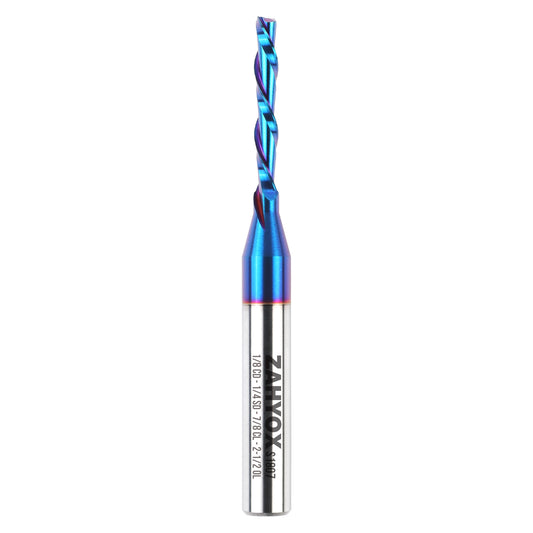 S1807 Solid Carbide nACo Coated Downcut Spiral Router Bit - 2Flutes - 1/4 SD - 1/8 CD - 7/8 CL - 2-1/2 OL - Zahyox