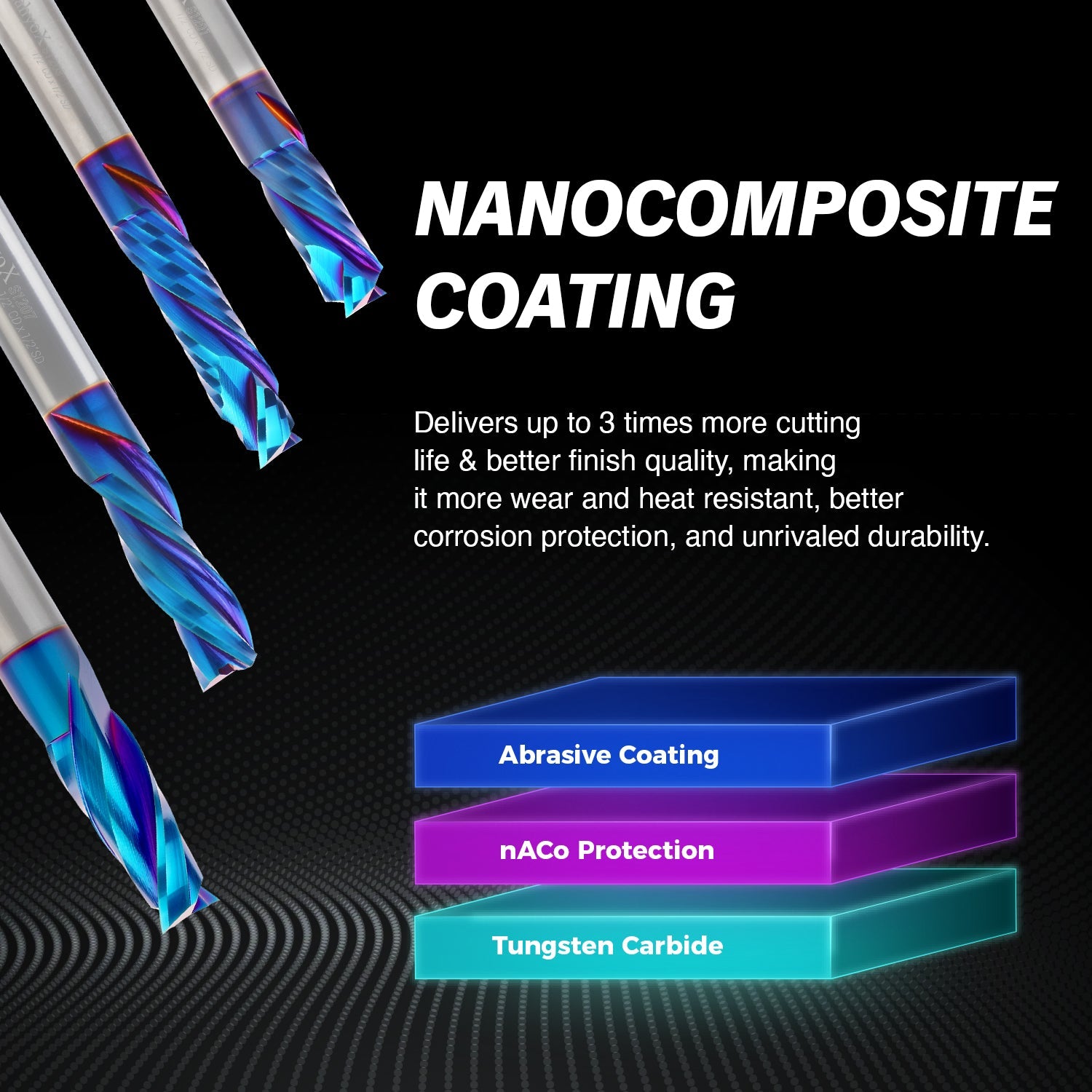 1/2" Shank Compression nACo Coated CNC Spiral Router Bit - 2 Flutes - 1/2" CD - 1-1/4" CL - 3" OL - S1201 - Zahyox