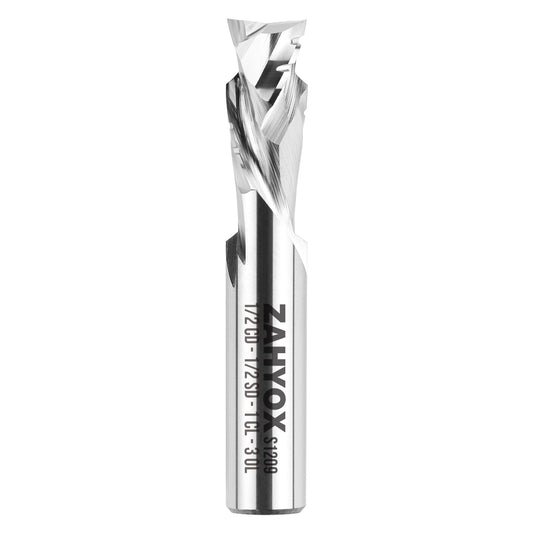 1/2" Shank Compression Solid Carbide CNC Spiral Router Bit - 2 Flutes - 1/2 CD - 1 CL - 3 OL - 1/2 UCL - S1209 - Zahyox